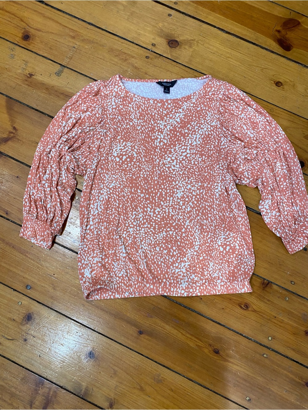 Simply Vera Vera Wang Coral and White Printed Puff Sleeve Blouse size small